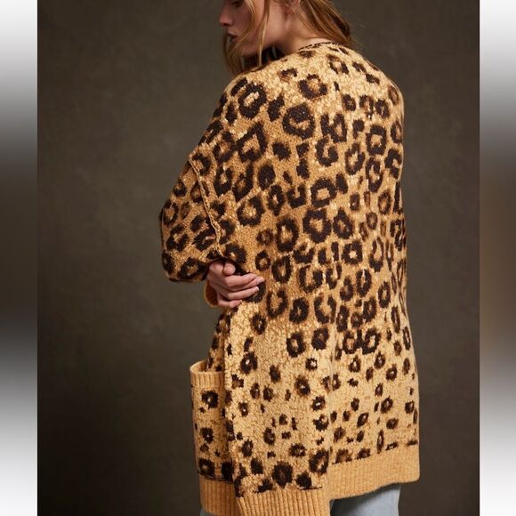 Free People State Side Cardi in Yellow Leopard Combo NWOT - Picture 3 of 8